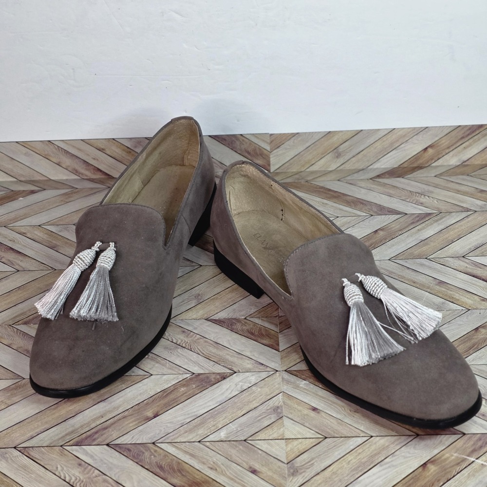 ELANROMAN Men's Gray Suede Tassels Loafers Slip On Dress Shoes Size 10 EU43